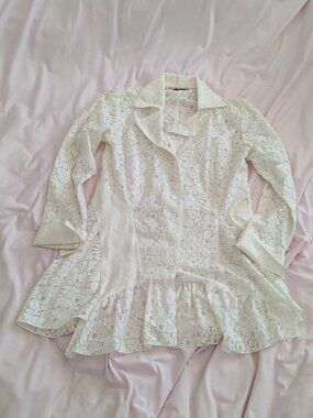 Lace Cream Floral Lace Button Up Ruffle Blouse Size M Made in Canada